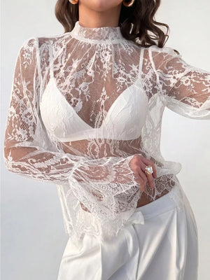Black with Lace Flounce Sleeve Top