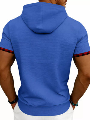 Men's Full Size Letter Graphic Short Sleeve Hooded Top in Royal Blue, view 12