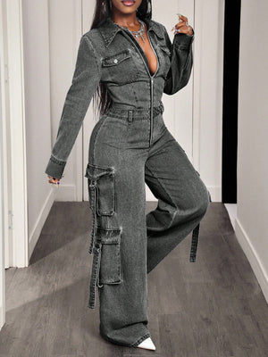 streetwear jumpsuit in charcoal with collared
