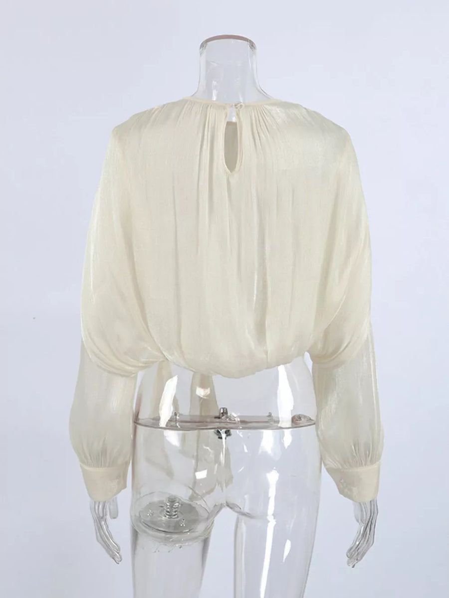 Metallic Sheen Blouse With Tie Detail option 6