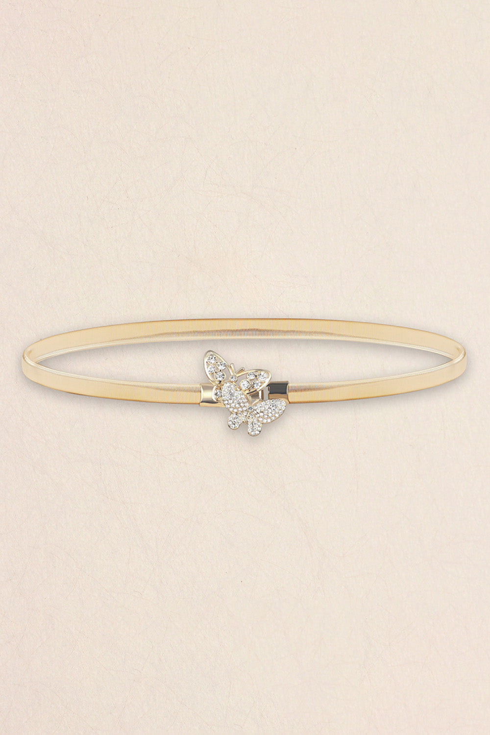 Gold elastic belt with crystal butterfly clasp