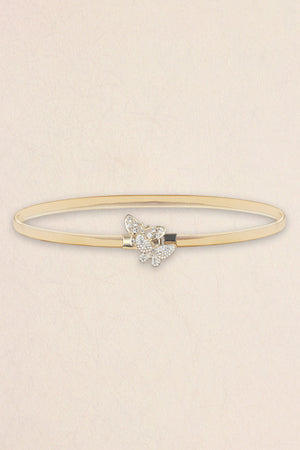 Gold elastic belt with crystal butterfly clasp