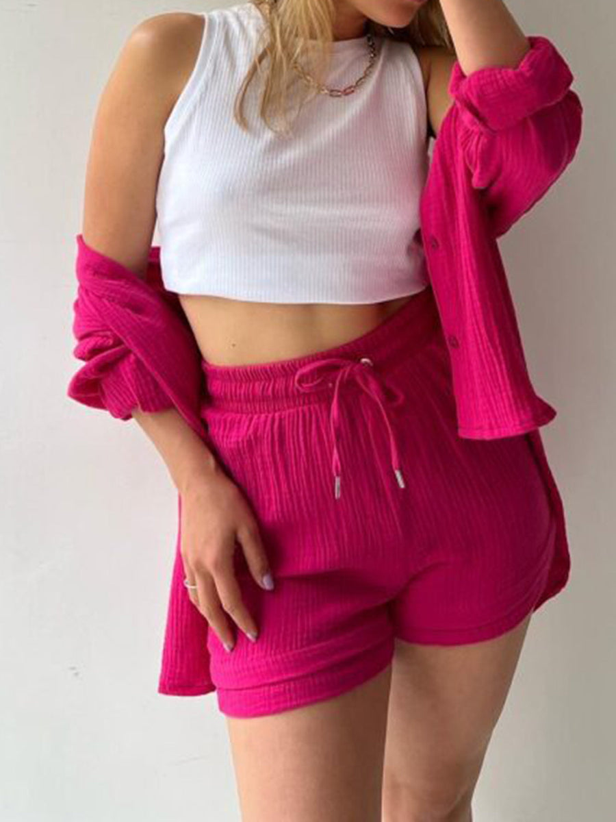 Textured gauze shirt and short co-ord set in Blush Pink