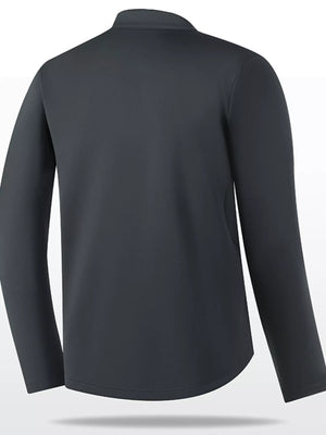 Plus-size black quarter-zip sweatshirt with long sleeves and a curved hem.