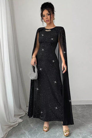 glam maxi dress in Black with round neck