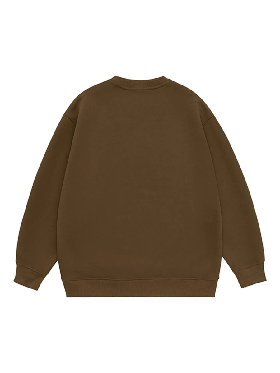 Casual plus-size sweatshirt in coffee brown with crew neck and long sleeves.