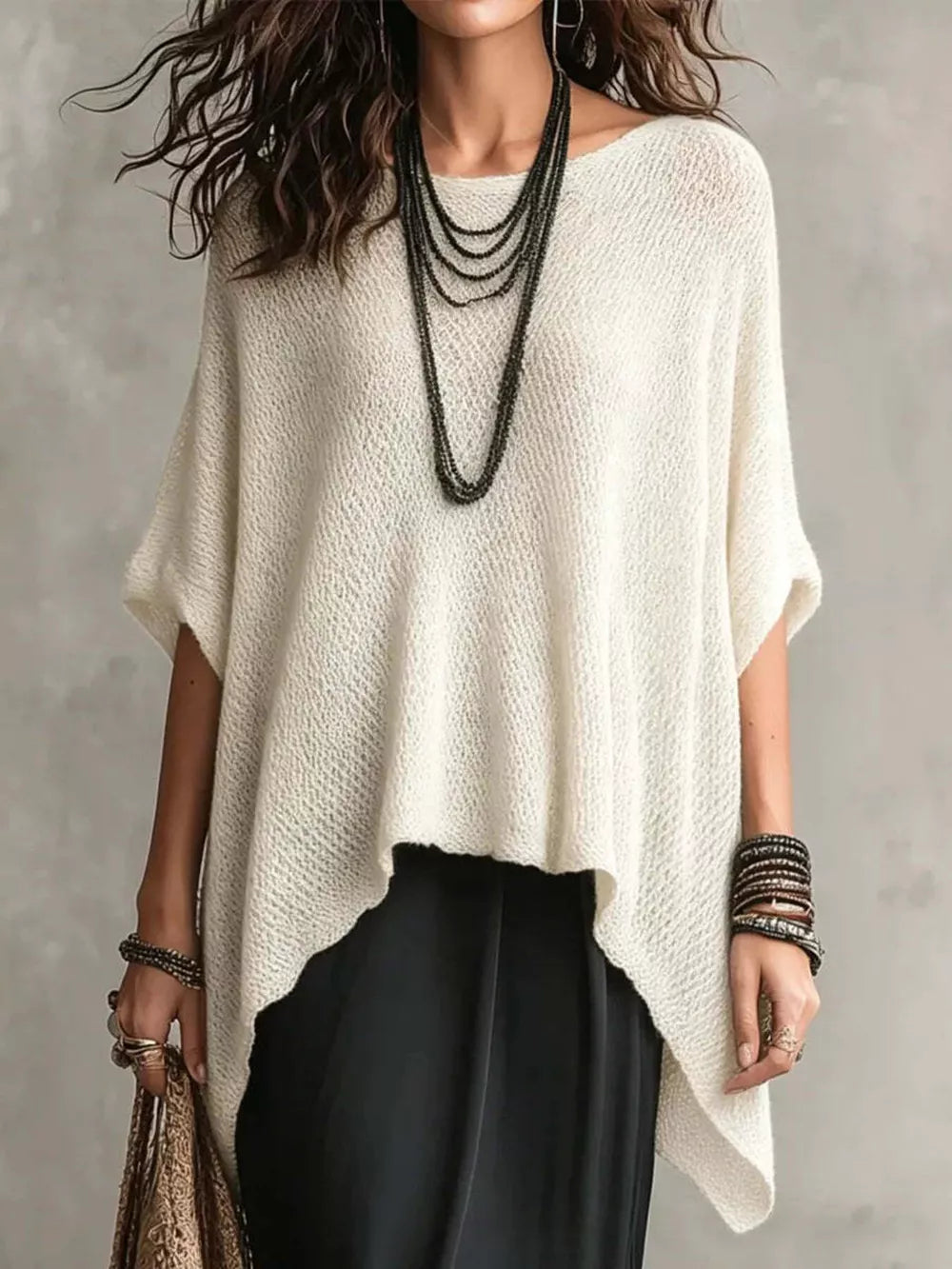 White Loose Knit Round Neck Plus Size Top
