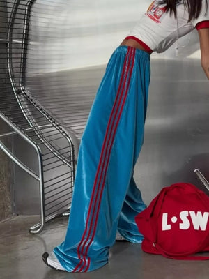Velvet Wide-leg Pants in Sky Blue