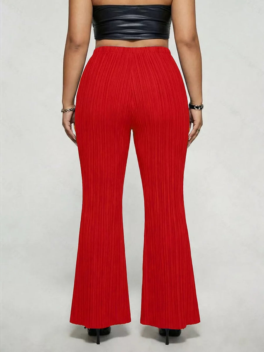 Ribbed high-waist flare maternity trousers in Deep Red with a buckle detail.