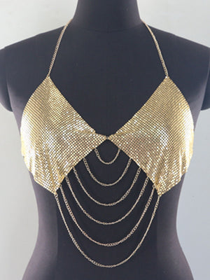 Gold halter top with cropped and tie