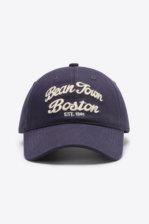 Dark Blue baseball cap with embroidered "Bean Town Boston Est. 1901" text.