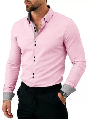Men's Slim Fit Contrast Trim Shirt Plus Size in Dark Gray with button-down collar