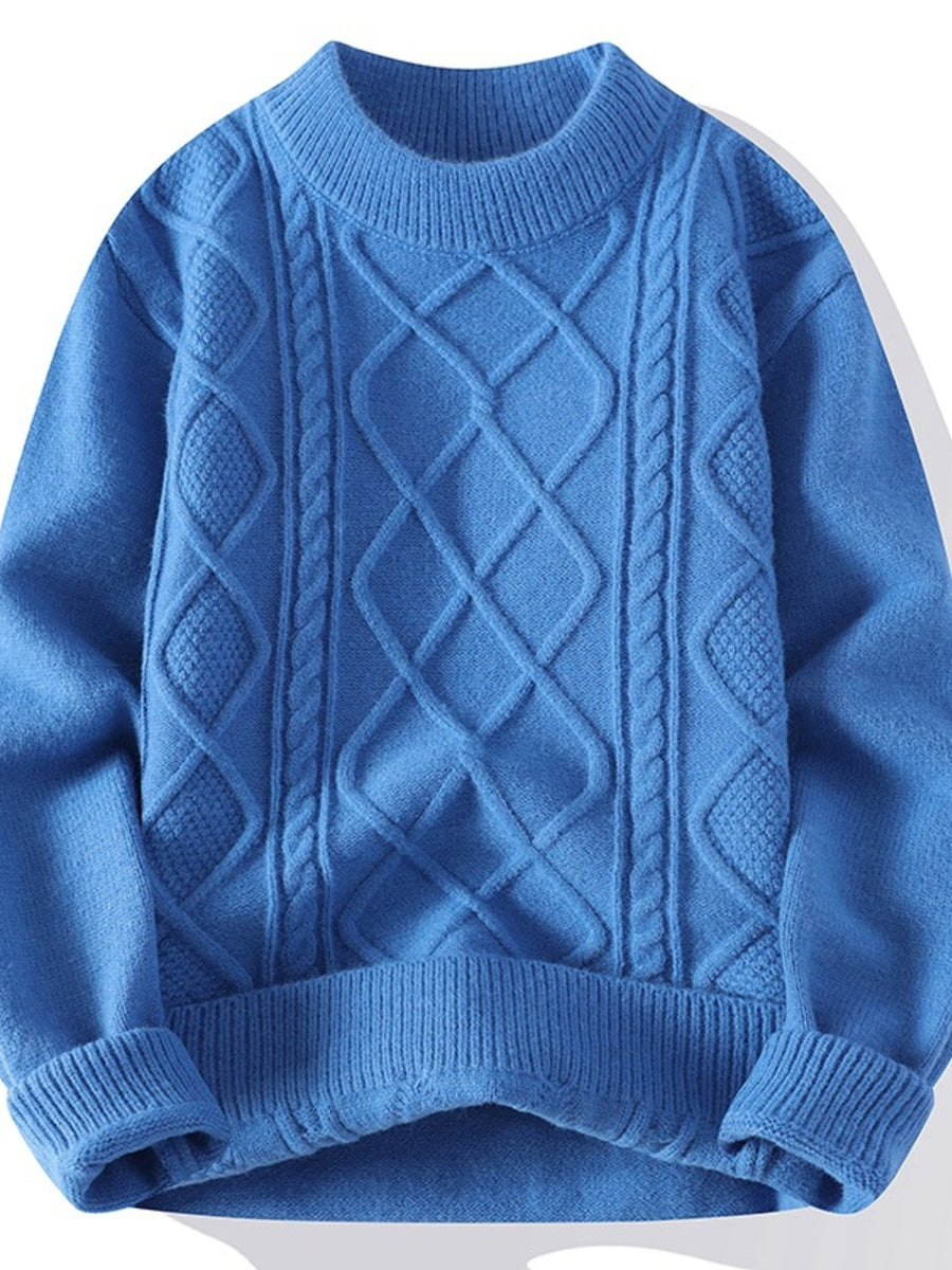 Black pullover sweater featuring cable-knit and cable knit