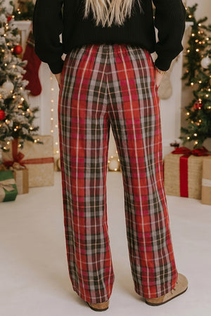 black pants featuring pocketed and plaid