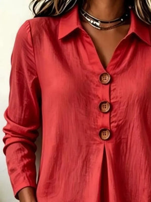 Button Detail Long Sleeve Blouse in Apricot