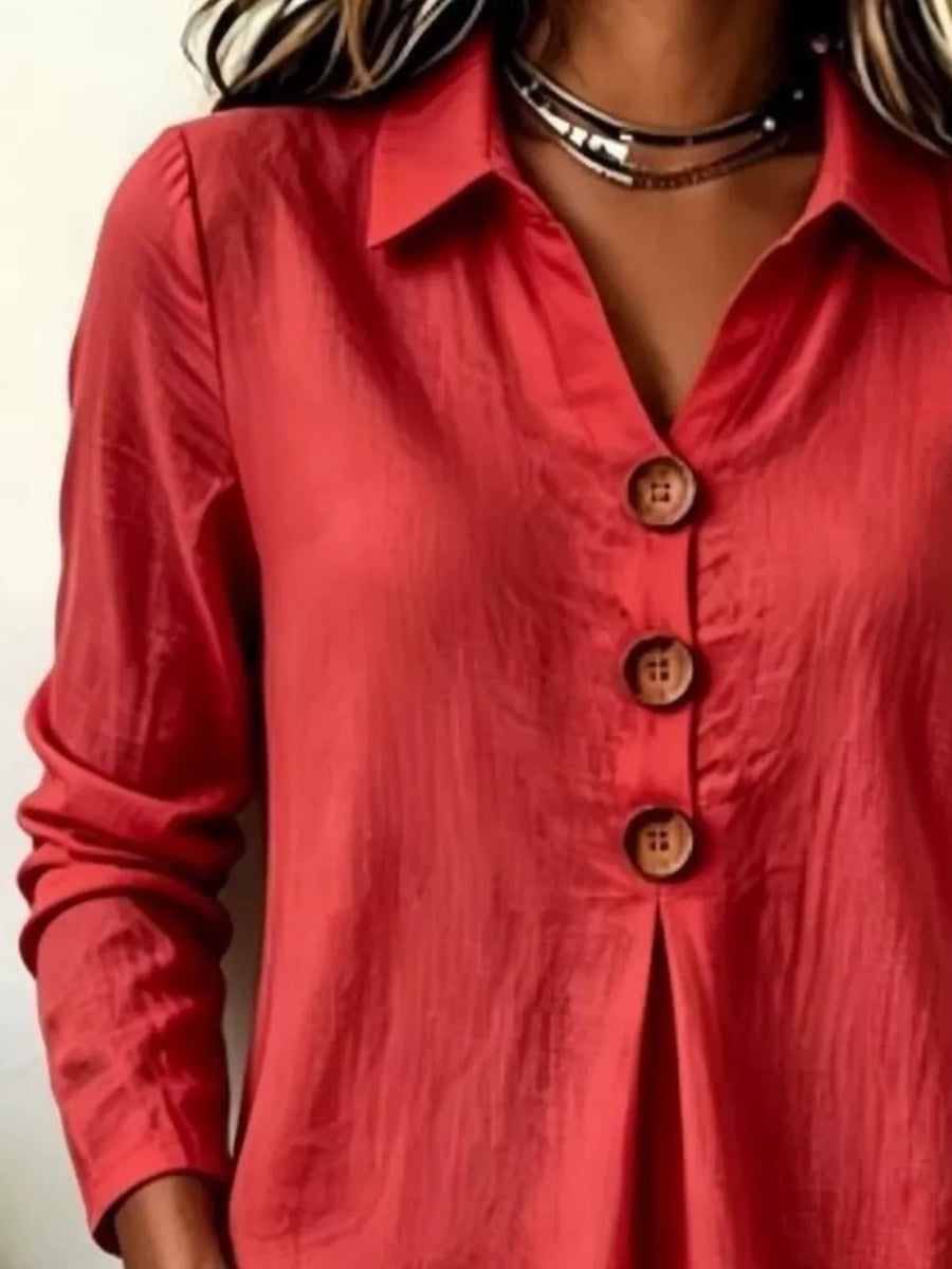 Button Detail Long Sleeve Blouse in Apricot