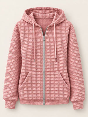 zip hoodie in Black with zipper and hip-length