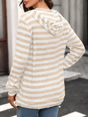 Casual Striped Ribbed Knit Hoodie in Black And Gray Stripes