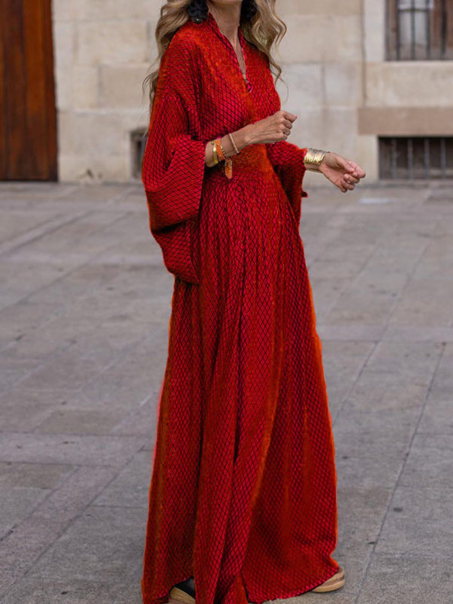 Green Elegant V-neck Maxi Dress With Flowy Sleeves