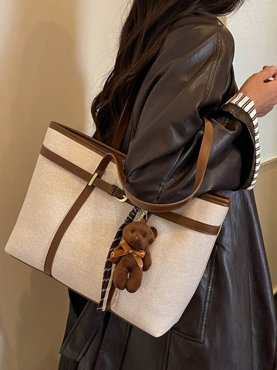 Decorative Buckle Large Tote Bag in Off-white with decorative buckle