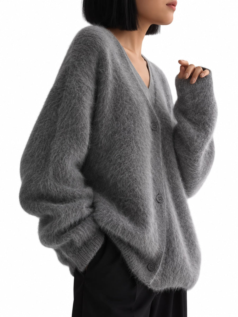 Light Gray cardigan with ribbed and long sleeve