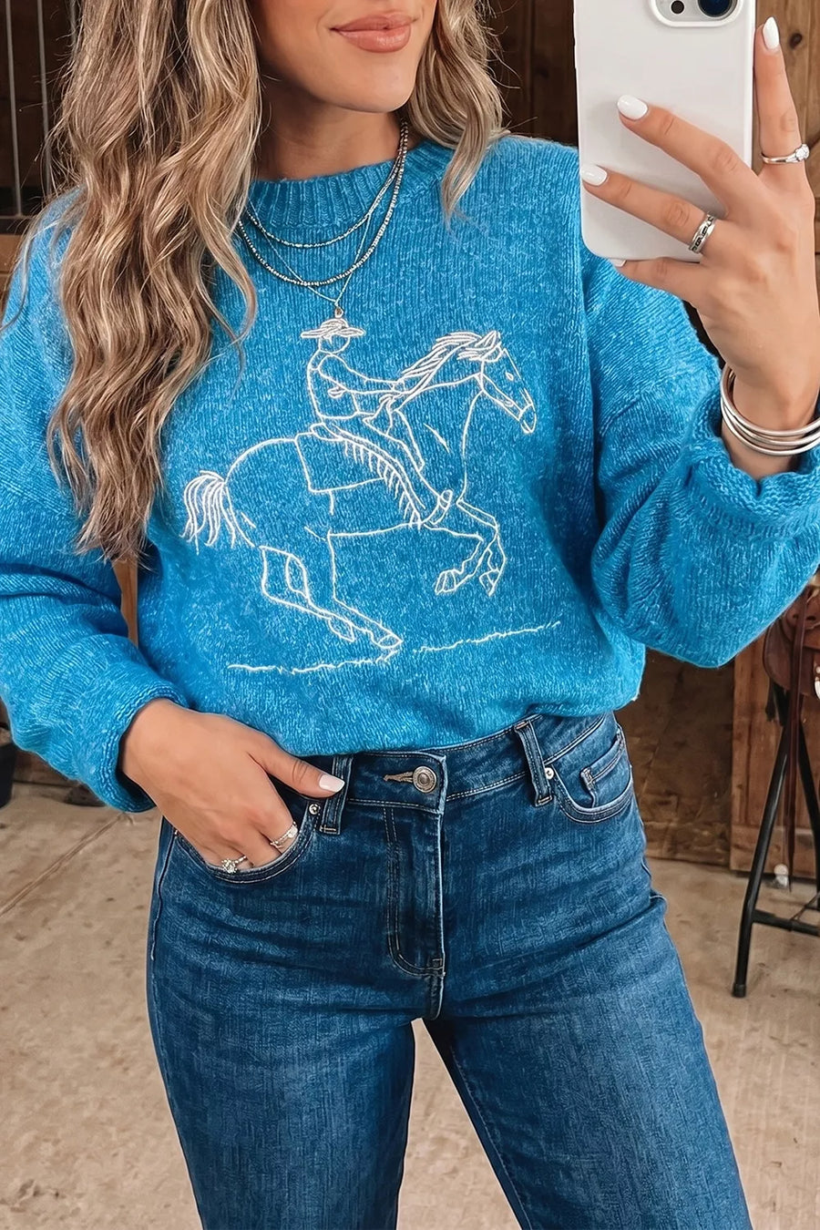 Western Embroidery Drop Shoulder Sweater option 6