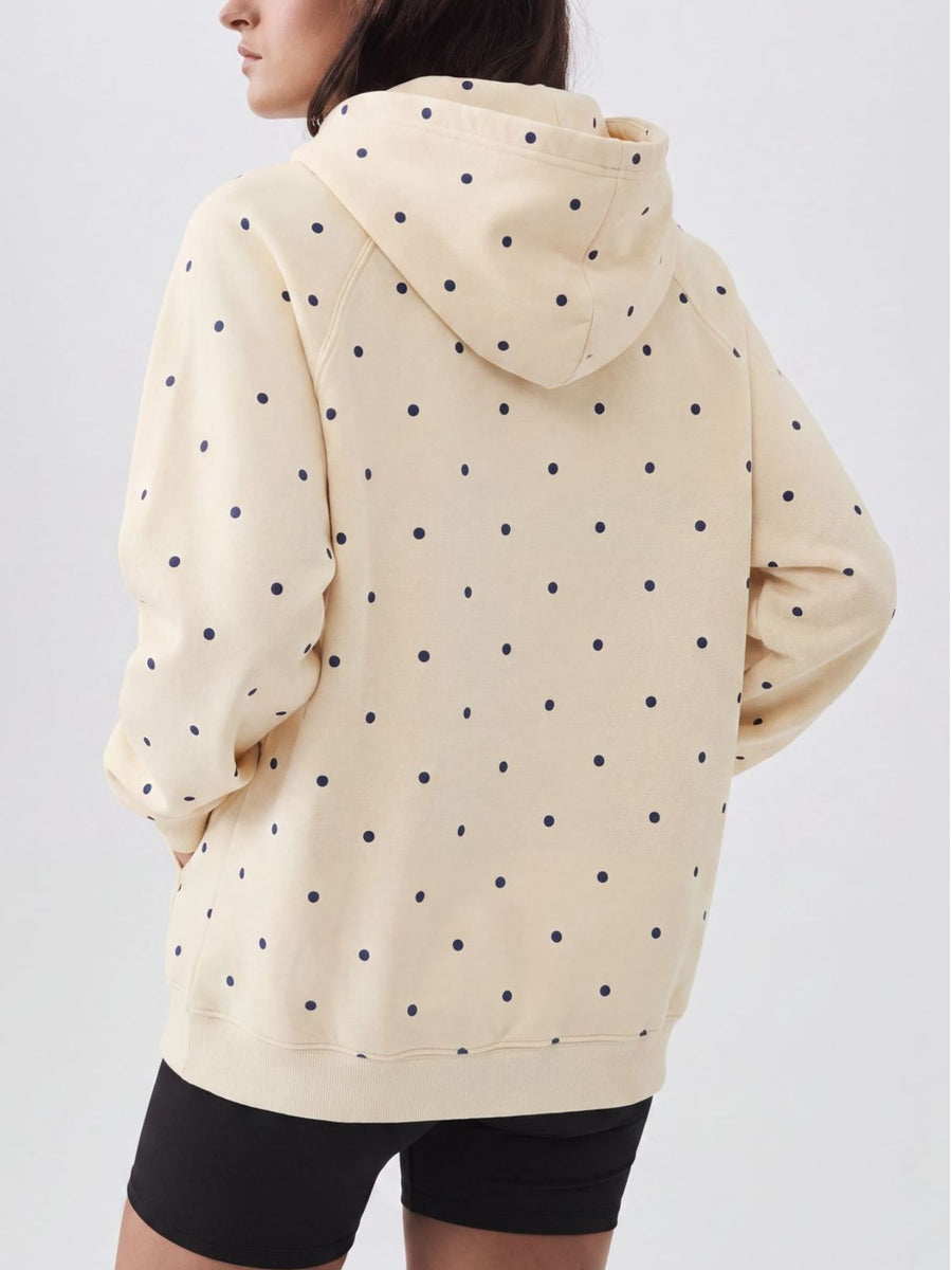 pullover hoodie in navy blue with pocketed and hip-length