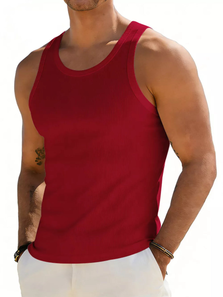 Men's Full Size Round Neck Tank in White, view 12