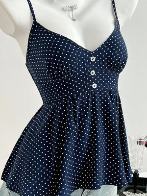 Navy with Polka Dot Peplum Cami in Navy