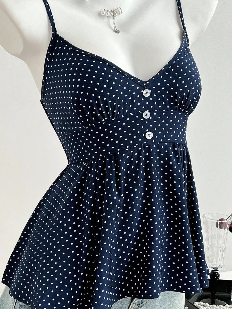 Navy with Polka Dot Peplum Cami in Navy