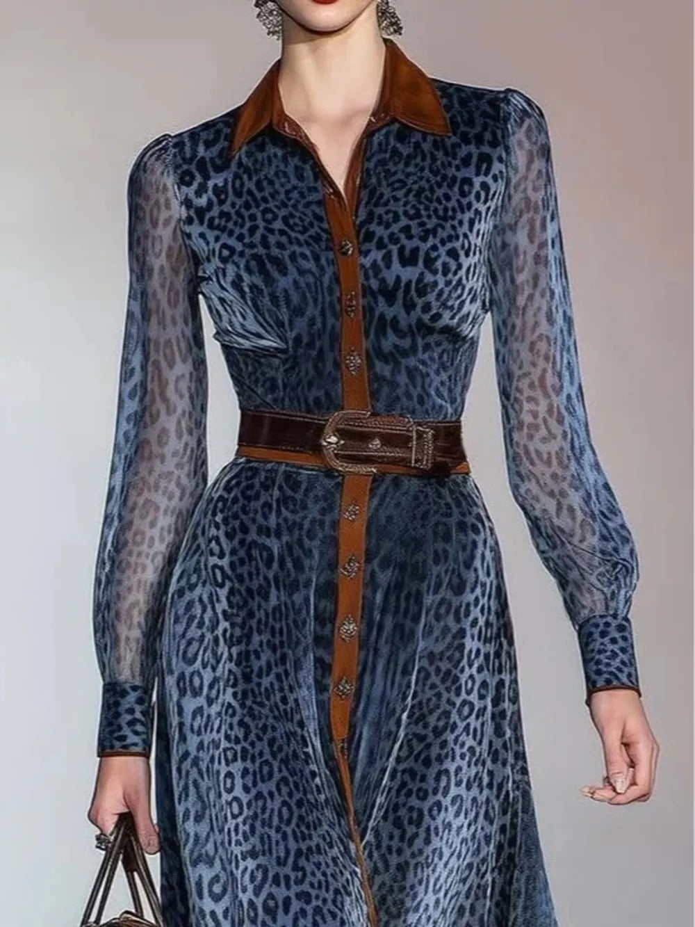 black shirt dress featuring buttoned and leopard