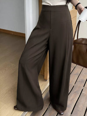 wide-leg pants in dark brown with high-waisted and full-length