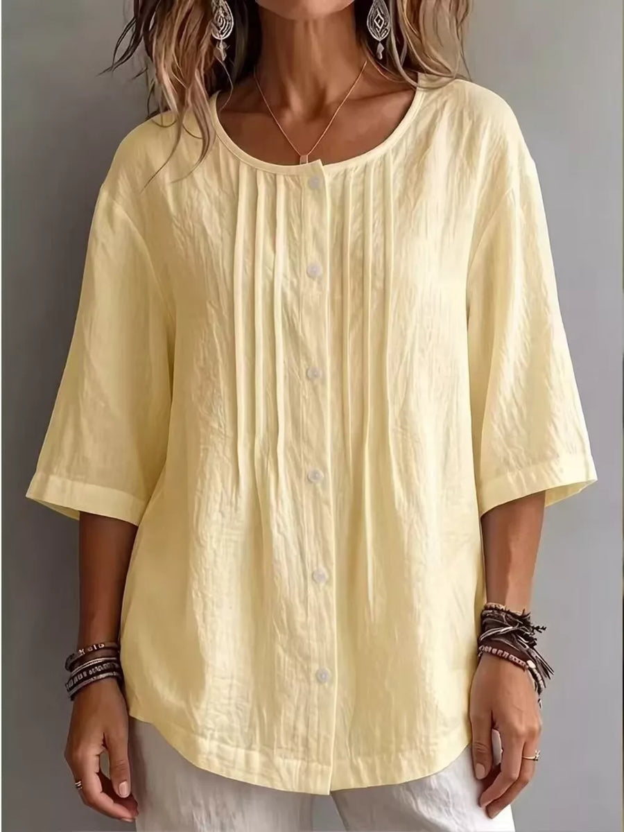 Full Size Texture Round Neck 3/4 Sleeve Blouse in Sky Blue