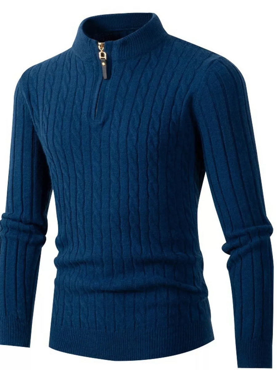 Men's Cable Knit Half-zip Sweater Plus Size in Black