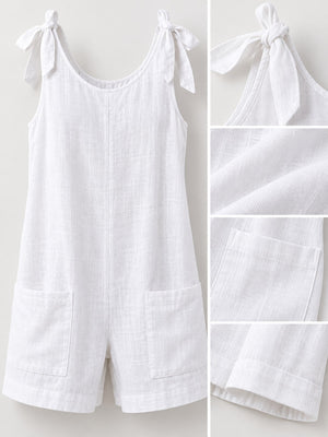 Ramie (70% to less than 80%) blended with spandex romper in Gray with relaxed silhouette