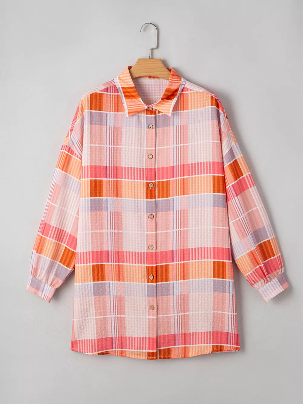 Oversized Check Tunic Shirt in Sherbet