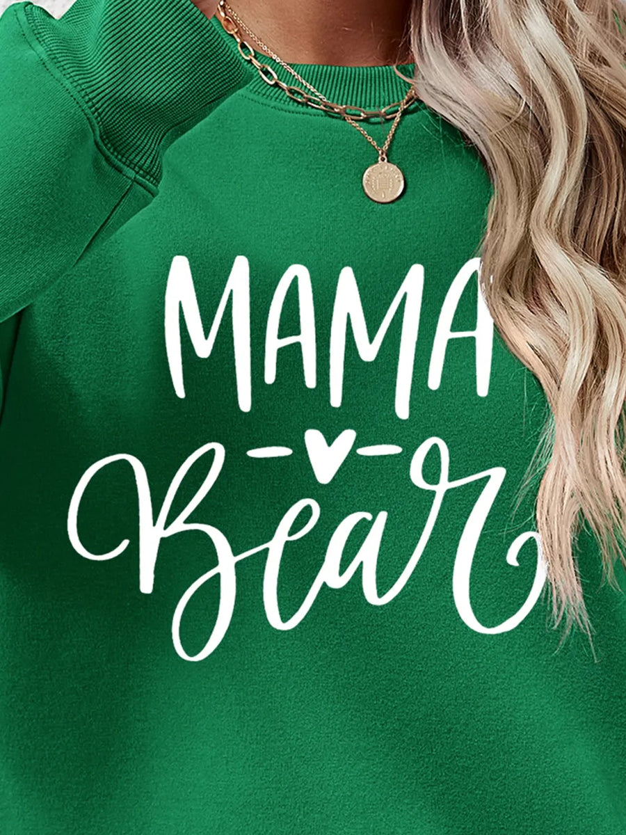 Dark Green Mama Bear graphic sweatshirt with crewneck.