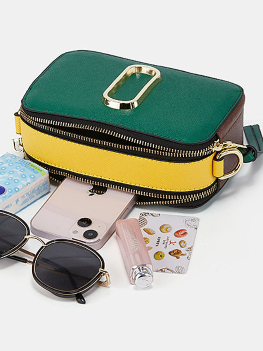 crossbody bag featuring color-block in Dark Green with PU Leather Imported Size &amp texture