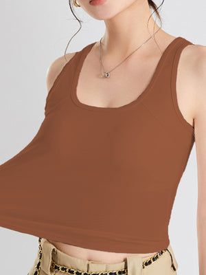 Brown ribbed scoop neck tank top