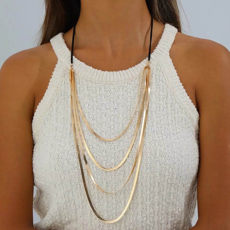 Multi-layered 18k Gold-plated Snake Chain Necklace in Gold