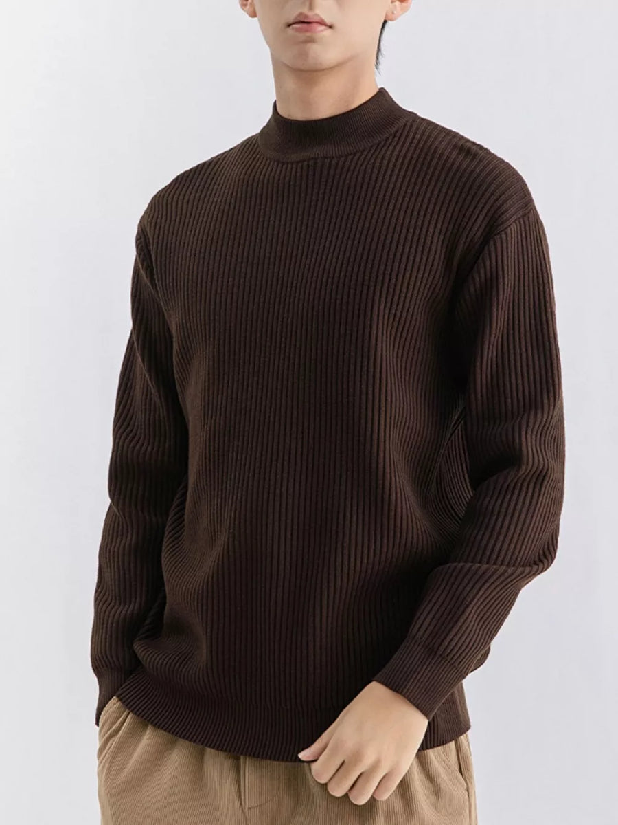 Dark Gray mock neck sweater with stretch and long sleeve