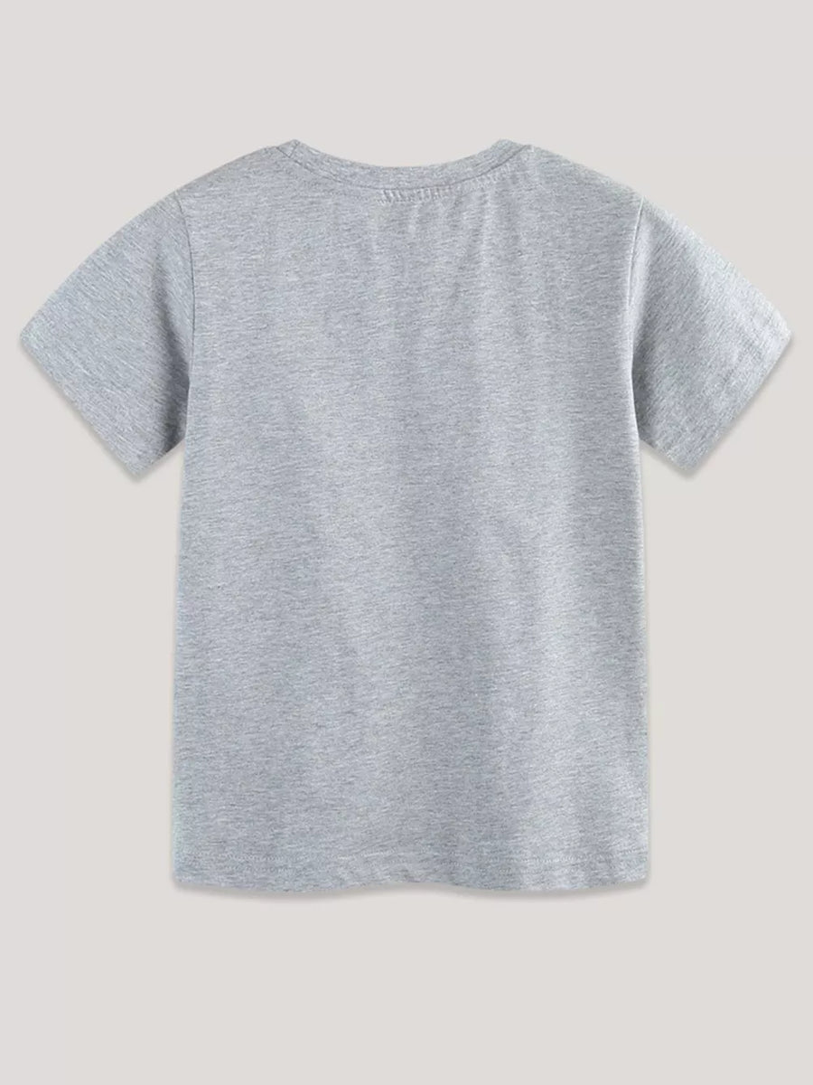 Kids grey cotton t-shirt with short sleeves and crew neck.