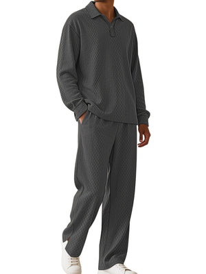 Grey with Men's Textured Long Sleeve Top And Pants Set