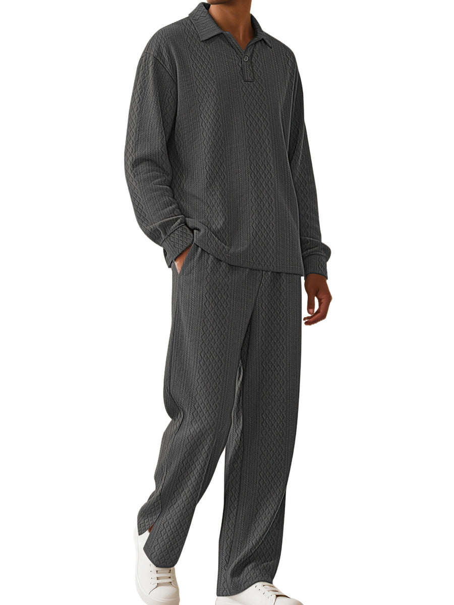 Grey with Men's Textured Long Sleeve Top And Pants Set