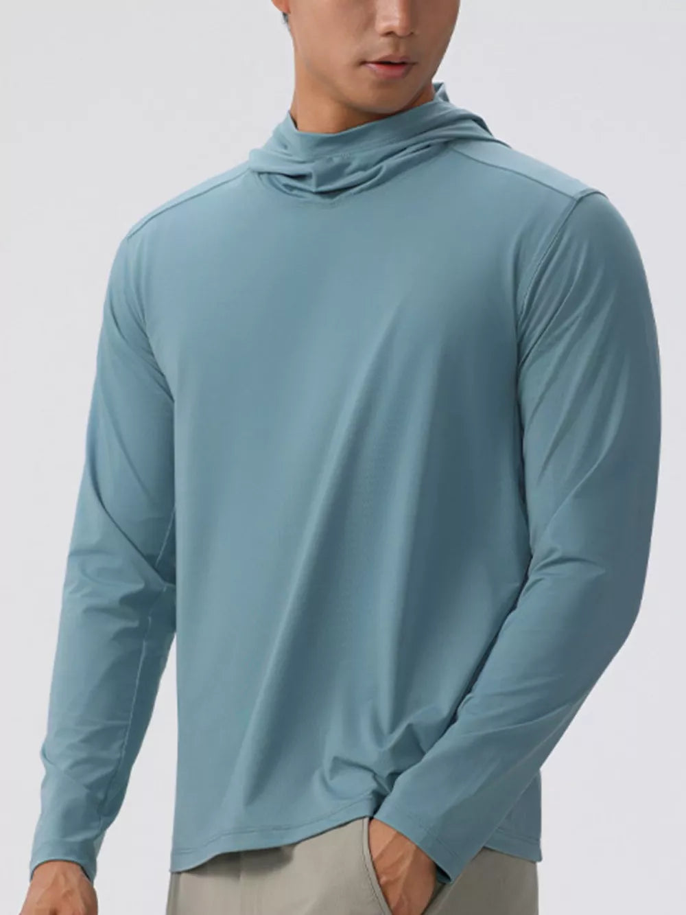 Men's Air Force Blue cotton long sleeve hoodie with a casual fit and comfortable feel.