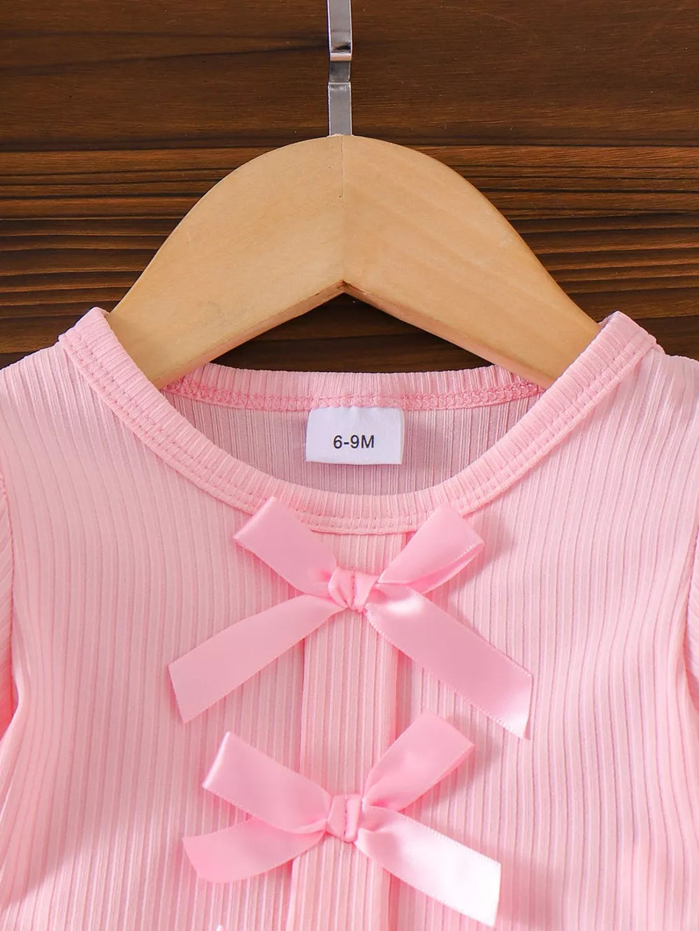 Children's Ribbed Bow Top And Shorts Set in Pink