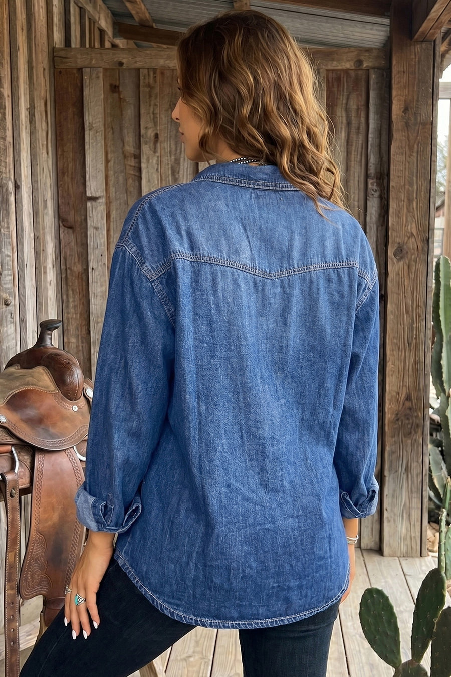 western western shirt in Dusty Blue with collared