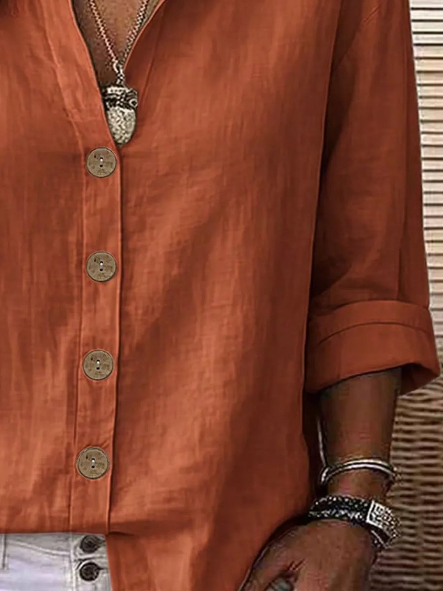 Khaki Linen Long-sleeve Top