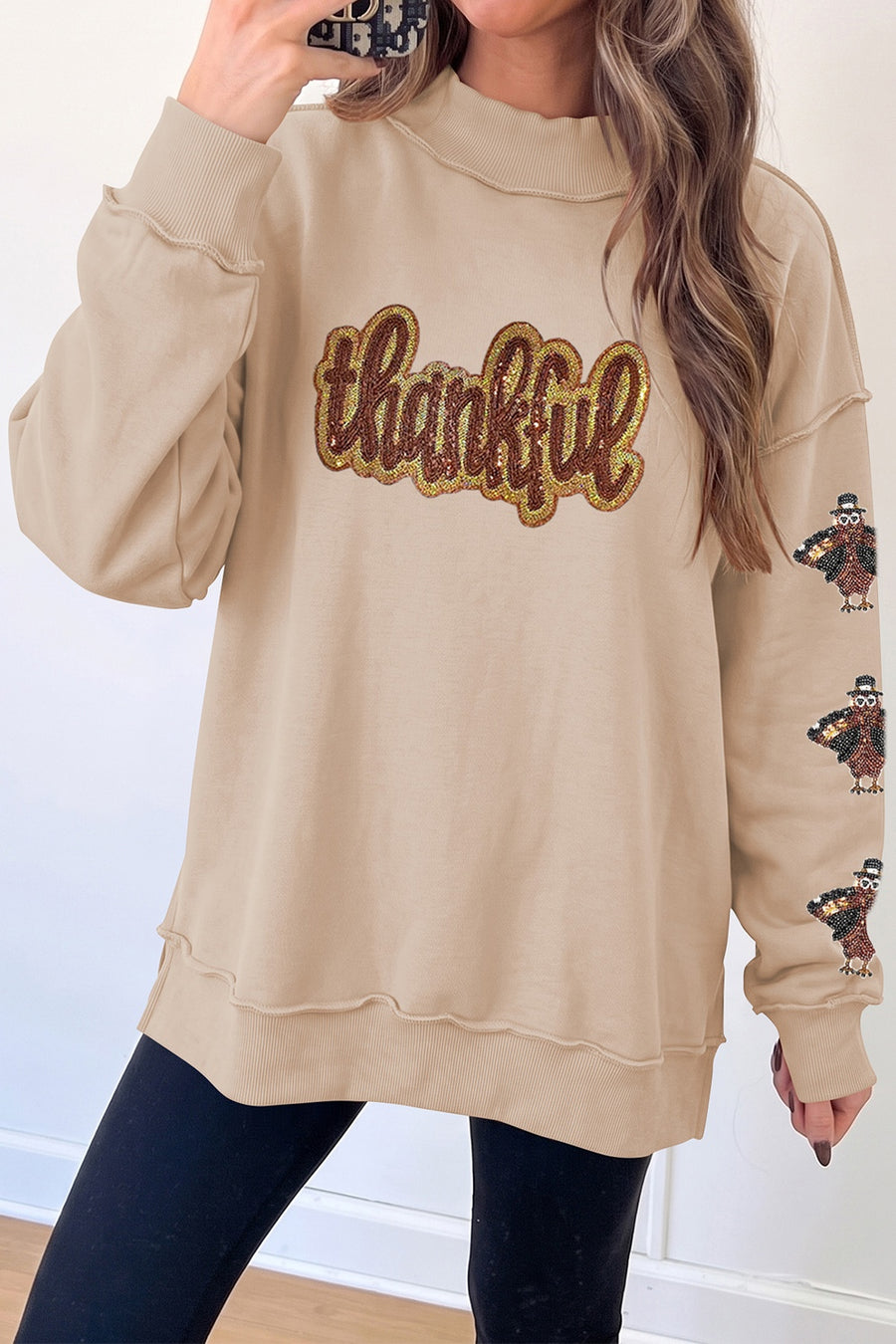 65% polyester, 35% cotton Care instructions: Machine wash cold sweatshirt in Khaki with relaxed silhouette
