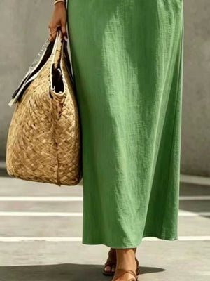 Decorative Button Balloon Sleeve Maxi Dress in Sea Green with buttoned